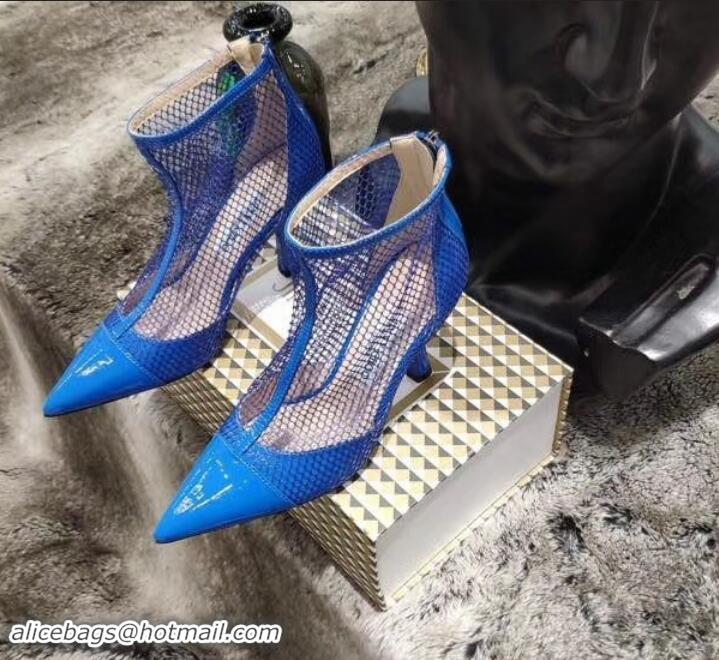 Most Popular jimmy choo 8cm heel Mesh Ankle Boots blue in patent leather A716022