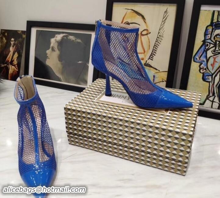 Most Popular jimmy choo 8cm heel Mesh Ankle Boots blue in patent leather A716022