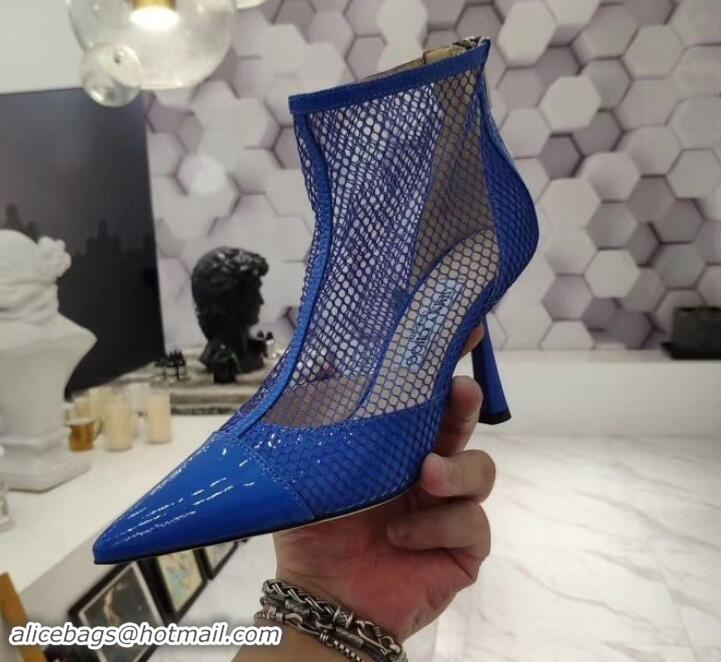 Most Popular jimmy choo 8cm heel Mesh Ankle Boots blue in patent leather A716022