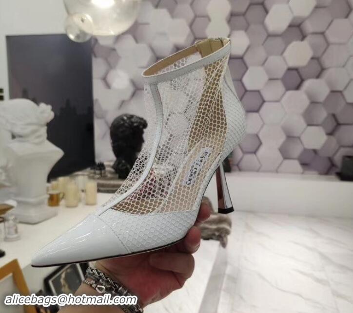 Best Price jimmy choo 8cm heel Mesh Ankle Boots white in patent leather A716023