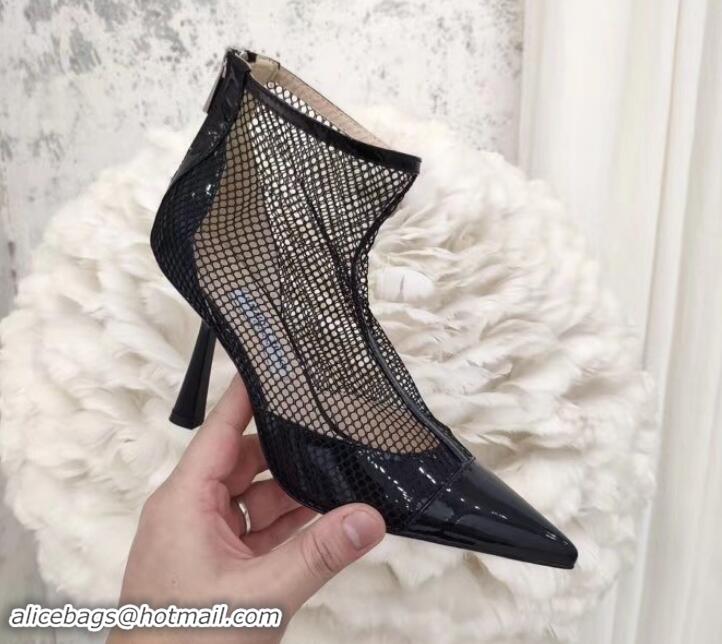 Affordable Price jimmy choo 8cm heel Mesh Ankle Boots black in patent leather A716024