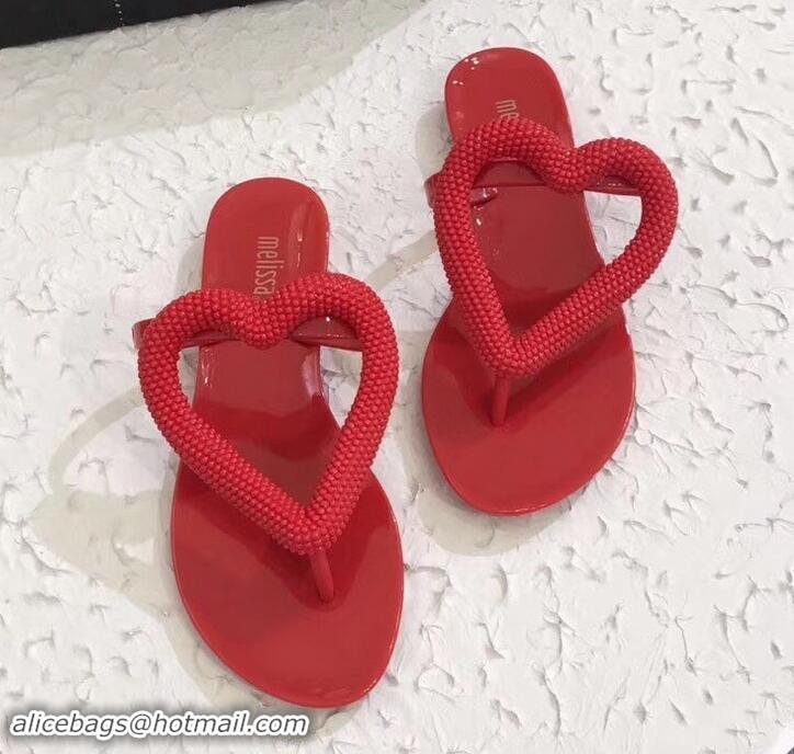 Classic Practical Melissa Loja Big Heart Chrome Flip Flops 716030 Red 2019