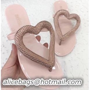 Duplicate Melissa Loja Big Heart Chrome Flip Flops 716030 Nude Pink 2019