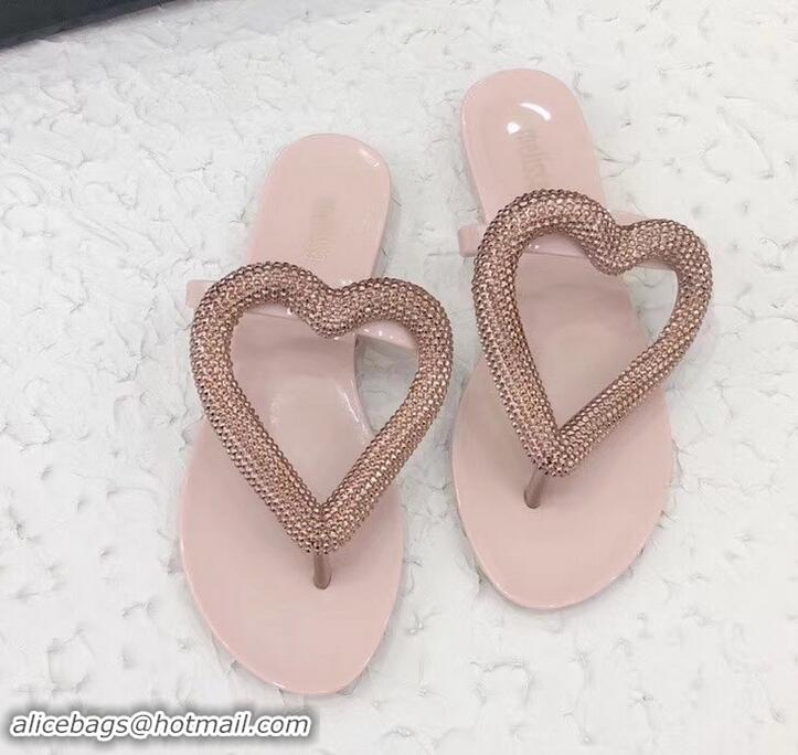 Duplicate Melissa Loja Big Heart Chrome Flip Flops 716030 Nude Pink 2019