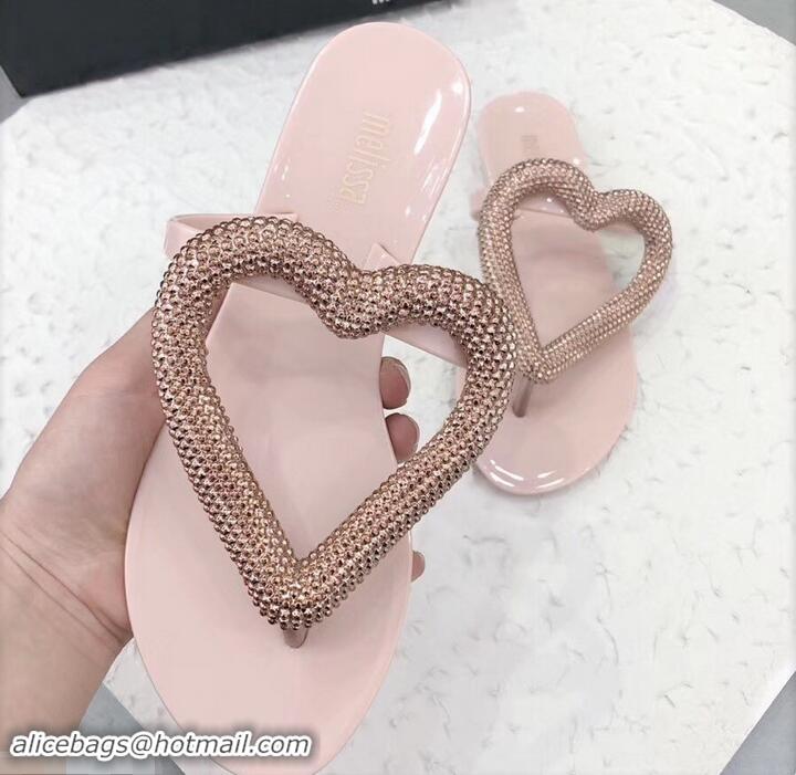 Duplicate Melissa Loja Big Heart Chrome Flip Flops 716030 Nude Pink 2019