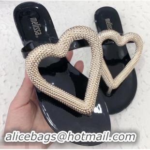 Best Grade Melissa Loja Big Heart Chrome Flip Flops 716030 Black/Gold 2019