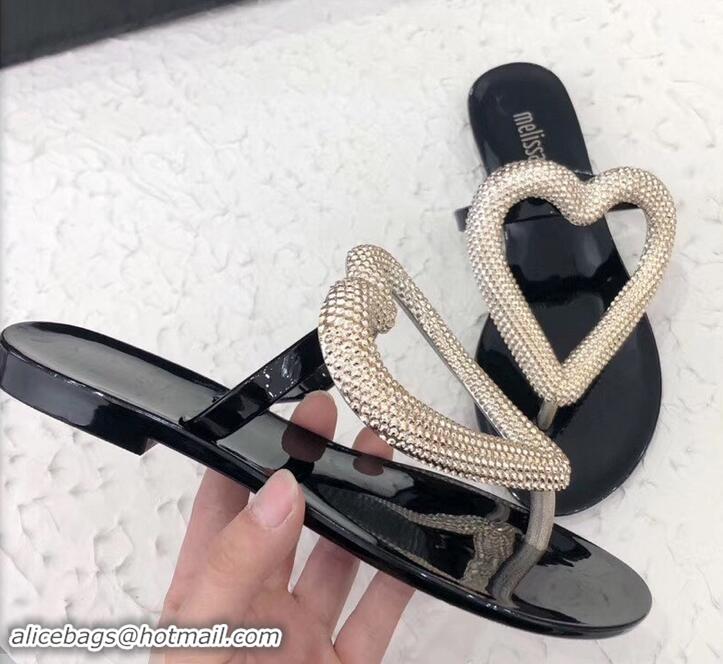 Best Grade Melissa Loja Big Heart Chrome Flip Flops 716030 Black/Gold 2019