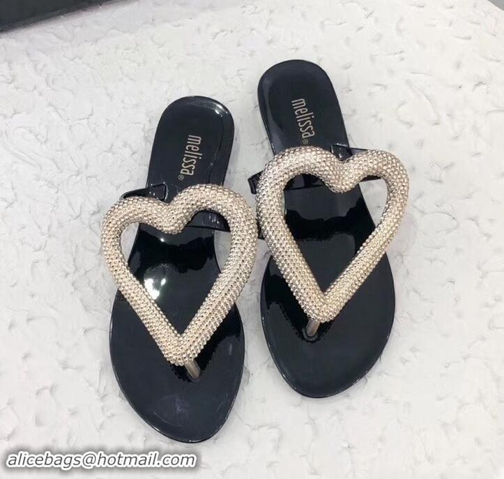 Best Grade Melissa Loja Big Heart Chrome Flip Flops 716030 Black/Gold 2019