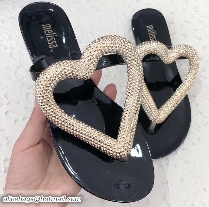 Best Grade Melissa Loja Big Heart Chrome Flip Flops 716030 Black/Gold 2019