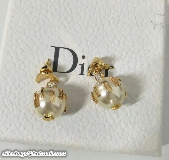 Stylish Dior Perle Stellaire Earrings Gold/Pearly White J717016