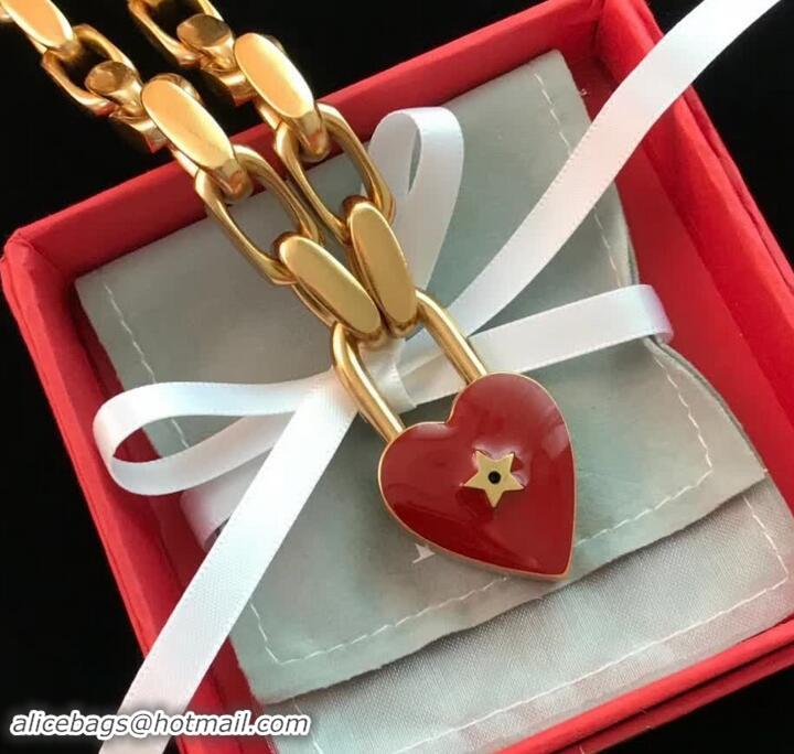 Crafted Dior Lucky Locket Necklace with Red Heart Padlock J717019