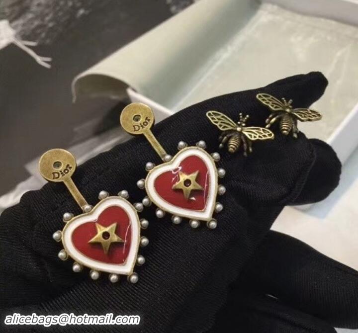 Unique Style Dior L'Atelier du Cœur Earrings with Beads and Heart Pendant Red J71703