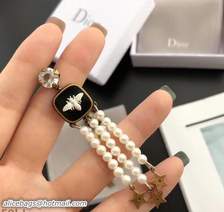 Grade Quality Dior Star Bee Asymmetric Tassel Earrings White/Gold/Black J71706