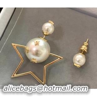  Top Grade Dior Tribales Star Asymmetric Earrings Gold/White J71707