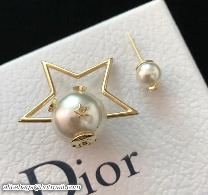  Top Grade Dior Tribales Star Asymmetric Earrings Gold/White J71707