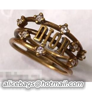  Classic Hot Dior Logo Crystal Ring Gold J71723