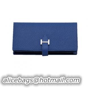 Top Fashion Hermes Bearn Japonaise Bi-Fold Wallet Grainy Leather H68942 Blue