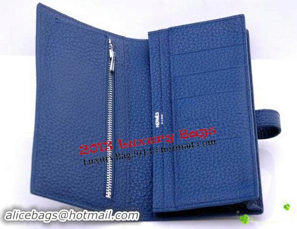 Top Fashion Hermes Bearn Japonaise Bi-Fold Wallet Grainy Leather H68942 Blue