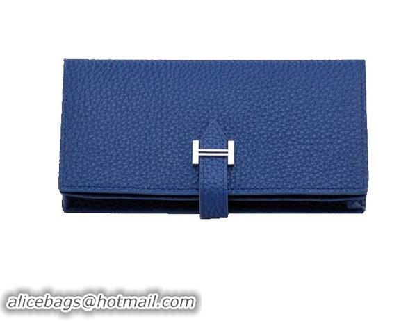 Top Fashion Hermes Bearn Japonaise Bi-Fold Wallet Grainy Leather H68942 Blue