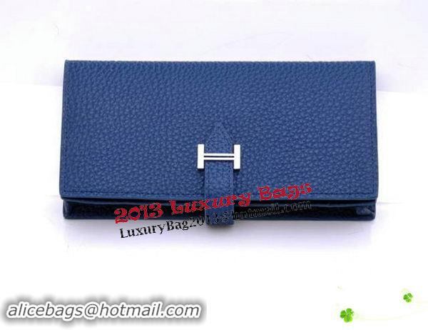 Top Fashion Hermes Bearn Japonaise Bi-Fold Wallet Grainy Leather H68942 Blue