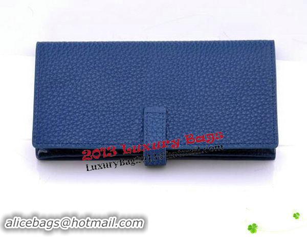 Top Fashion Hermes Bearn Japonaise Bi-Fold Wallet Grainy Leather H68942 Blue