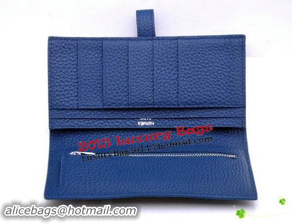 Top Fashion Hermes Bearn Japonaise Bi-Fold Wallet Grainy Leather H68942 Blue