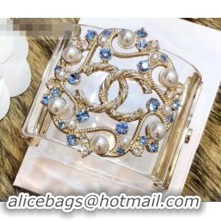 Unique Chanel Metal Glass Pearls Strass & Resin Cuff Bracelet AB0573 2019