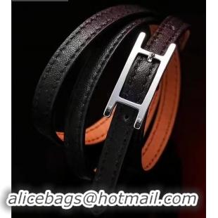 Classic Hot Hermes Quilting Leather Bracelet/Choker 721121 Black/Silver