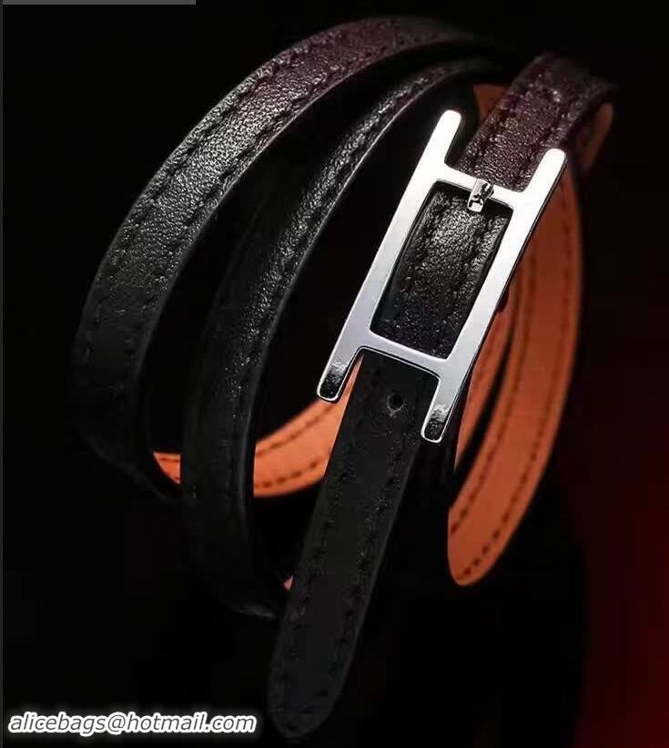 Classic Hot Hermes Quilting Leather Bracelet/Choker 721121 Black/Silver