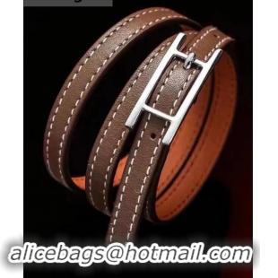 1:1 aaaaa Hermes Quilting Leather Bracelet/Choker 721121 Coffee/Silver