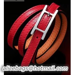 Best Grade Hermes Quilting Leather Bracelet/Choker 721121 Red/Silver