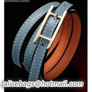 Good Quality Hermes Quilting Leather Bracelet/Choker 721121 Blue/Gold