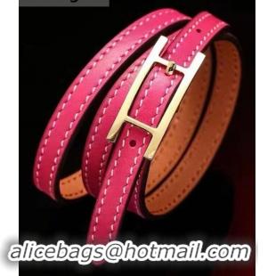 Best Product Hermes Quilting Leather Bracelet/Choker 721121 Hot Pink/Gold