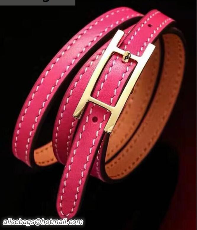 Best Product Hermes Quilting Leather Bracelet/Choker 721121 Hot Pink/Gold