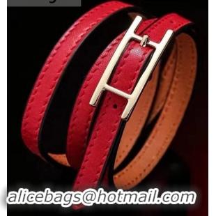 Sophisticated Hermes Quilting Leather Bracelet/Choker 721121 Red/Gold