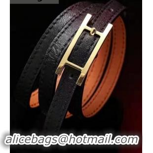 Shop Duplicate Hermes Quilting Leather Bracelet/Choker 721121 Black/Gold