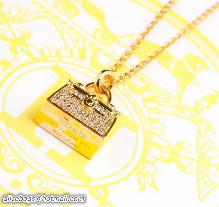 Charming Hermes Kelly Bag Pendant Necklace 721123 Gold