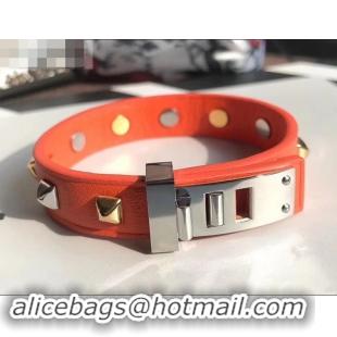 Durable Hermes Studs Leather Bracelet with Silver Buckle 721124 Orange