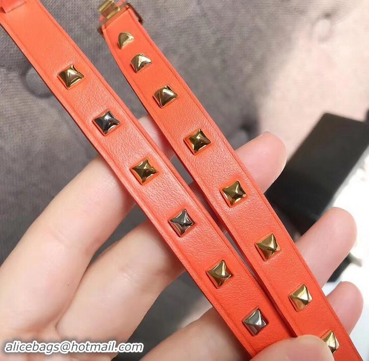 Durable Hermes Studs Leather Bracelet with Silver Buckle 721124 Orange