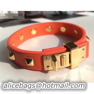 Luxury Cheap Hermes Studs Leather Bracelet with Gold Buckle 721125 Orange