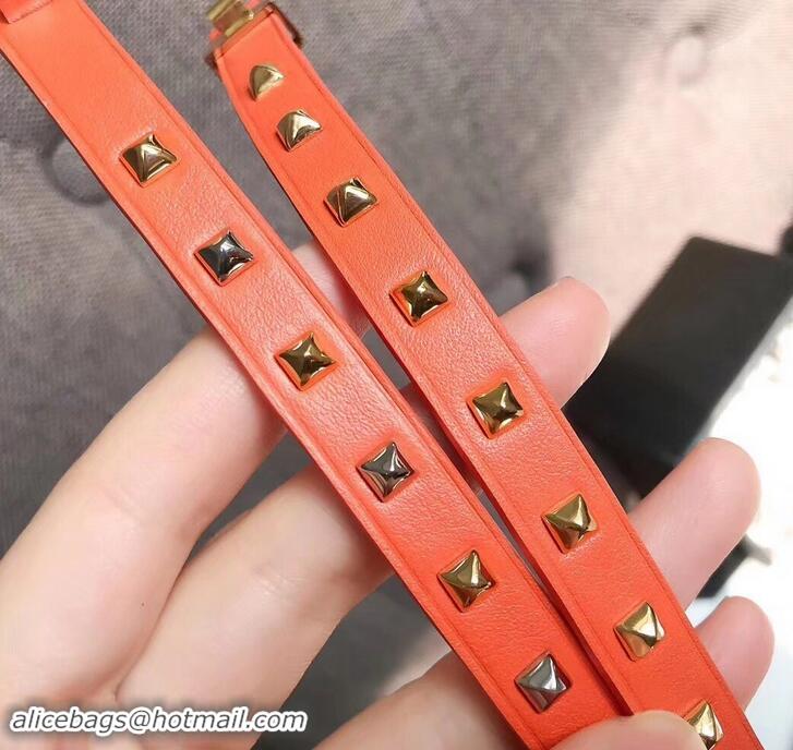 Luxury Cheap Hermes Studs Leather Bracelet with Gold Buckle 721125 Orange