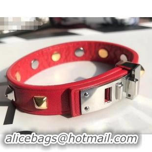 Cheap Price Hermes Studs Leather Bracelet with Silver Buckle 721125 Red