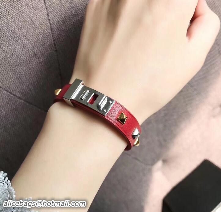 Cheap Price Hermes Studs Leather Bracelet with Silver Buckle 721125 Red