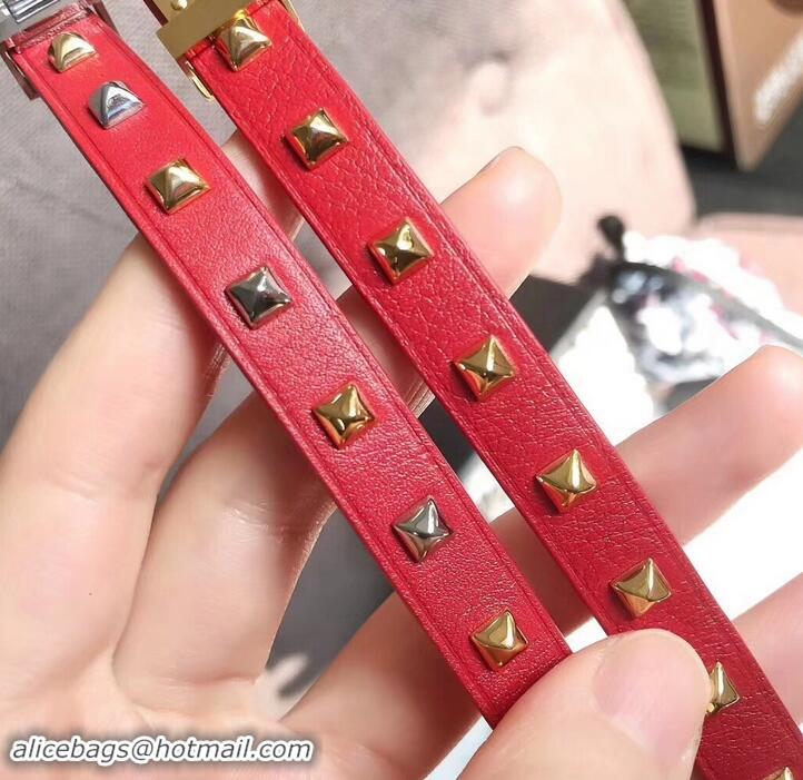 Cheap Price Hermes Studs Leather Bracelet with Silver Buckle 721125 Red