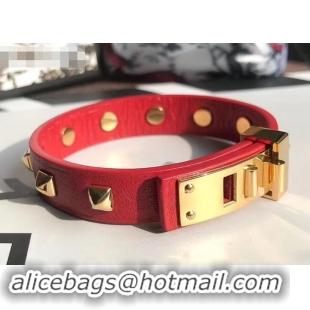 Discount Hermes Studs Leather Bracelet with Gold Buckle 721125 Red