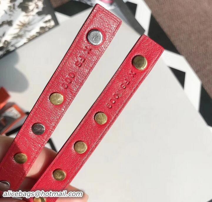 Discount Hermes Studs Leather Bracelet with Gold Buckle 721125 Red