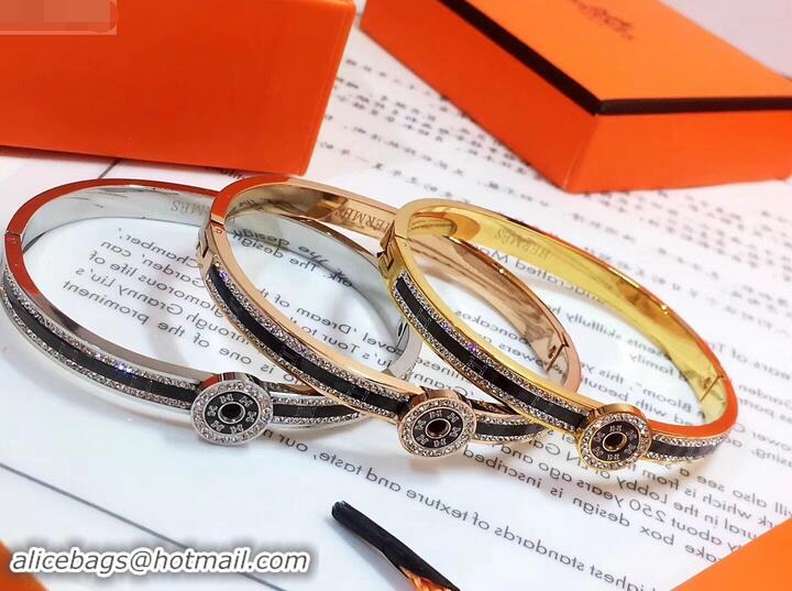  Good Looking Hermes Crystal Logo Bracelet 721128 Gold