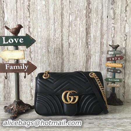 Top Quality Gucci GG Marmont Matelasse Leather Shoulder Bag 443497 Black