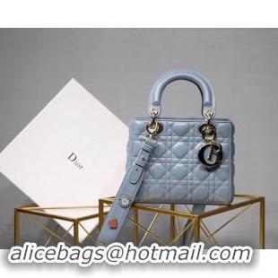 Discount Fashion Dior lucky badges Original sheepskin Tote Bag A88035 sky blue