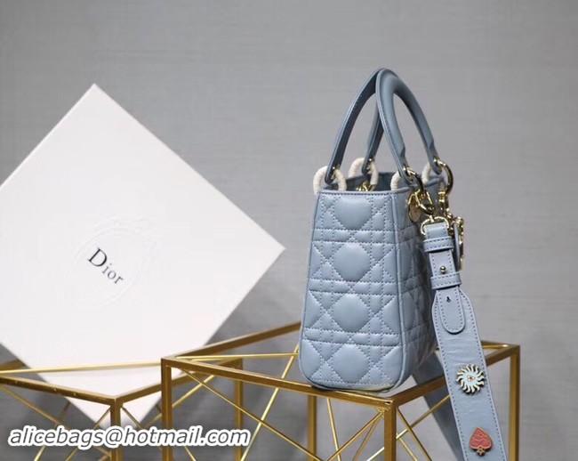 Discount Fashion Dior lucky badges Original sheepskin Tote Bag A88035 sky blue